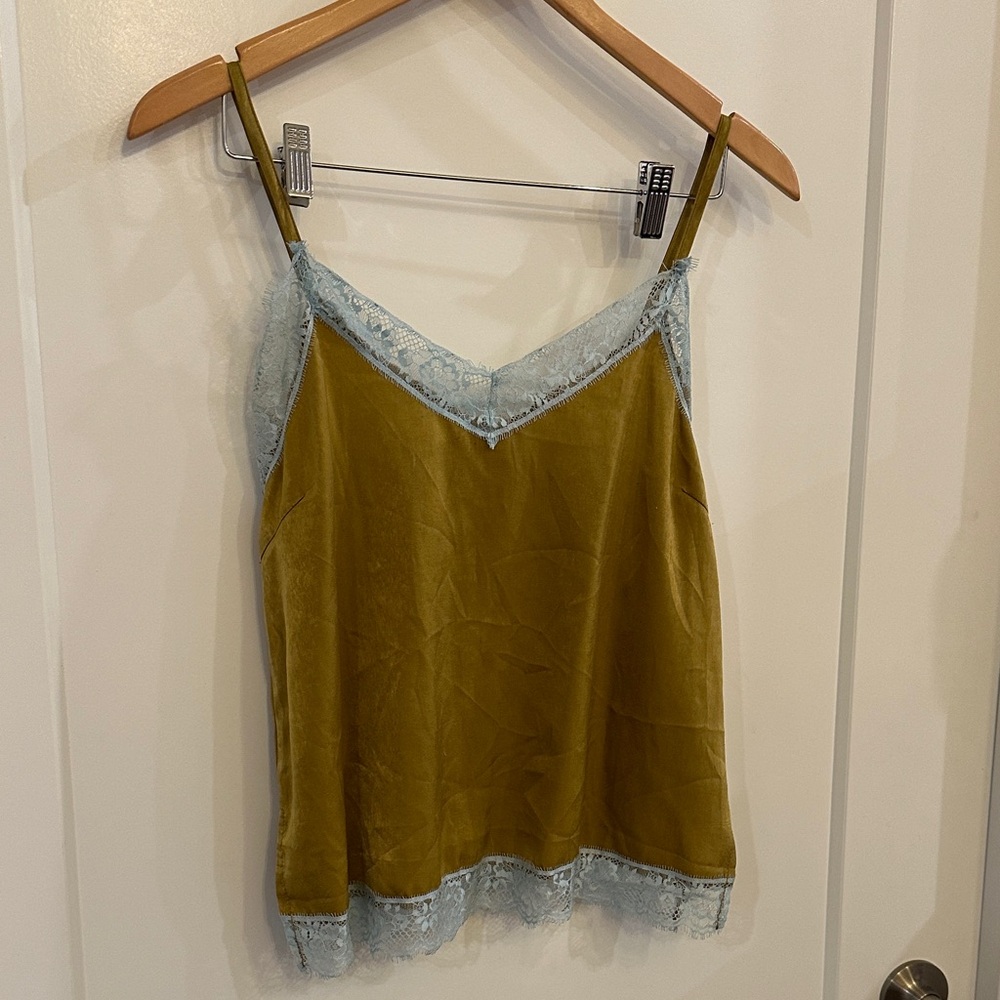 Urban Outfitters Chartreuse and Light Blue Lace Trim Cami Top Size S